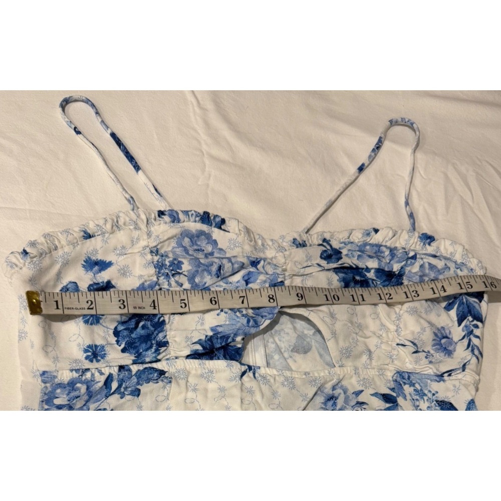 Zara Blue White Floral Midi Dress Cutout Front Slit XL Toile Print Smocked Back - Picture 5 of 6